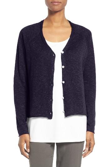 Women's Eileen Fisher Slubbed Organic Linen & Cotton Cardigan - Blue