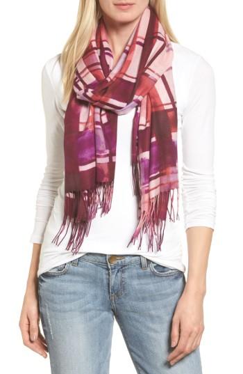 Women's Nordstrom Handicraft Plaid Tissue Weight Wool & Cashmere Scarf, Size - Burgundy