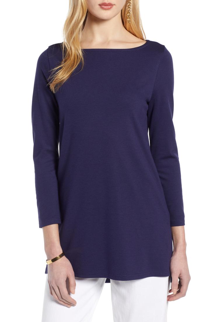 Women's Halogen Bateau Neck Tunic, Size - Blue