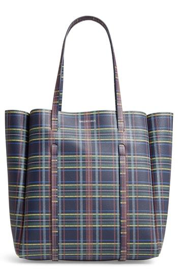 Balenciaga Everyday Plaid Calfskin Tote - Blue