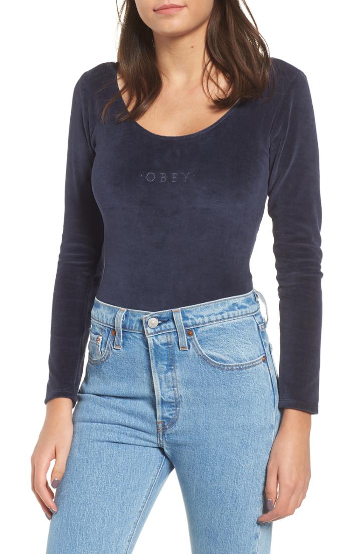 Women's Obey Hydra Velvet Bodysuit - Blue