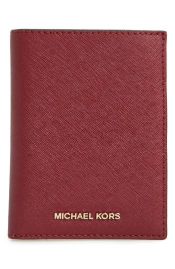 Michael Michael Kors 'jet Set' Leather Passport Wallet - Red