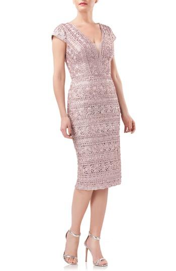 Women's Js Collections Mesh Inset Soutache Sheath Dress - Beige