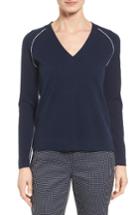 Women's Nordstrom Collection Contrast Seam Cashmere Pullover - Blue