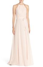 Women's Amsale 'delaney' Belted A-line Chiffon Halter Dress
