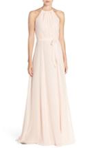 Women's Amsale 'delaney' Belted A-line Chiffon Halter Dress