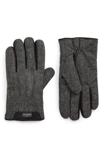 Men's Ted Baker London Slick Leather Trim Gloves - Grey