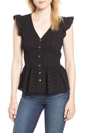 Women's J.crew Flutter Sleeve Eyelet Top - Black