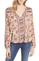 Women's Lucky Brand Beaded Mixed Print Top - Beige