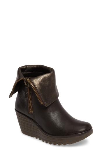 Women's Fly London 'yex' Platform Wedge Bootie -9.5us / 40eu - Brown