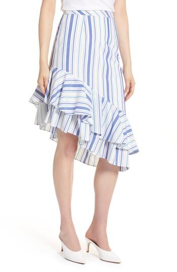 Women's Halogen Ruffle Hem Stripe Skirt - White