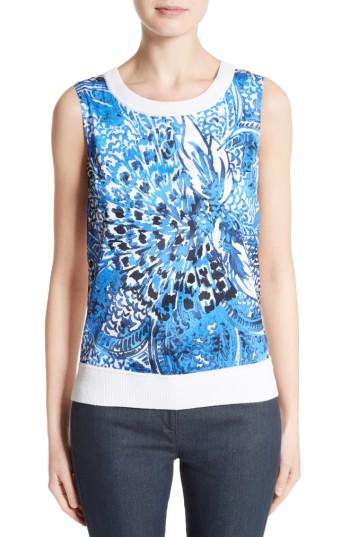 Women's St. John Collection Lotus Blossom Print Shell - Blue