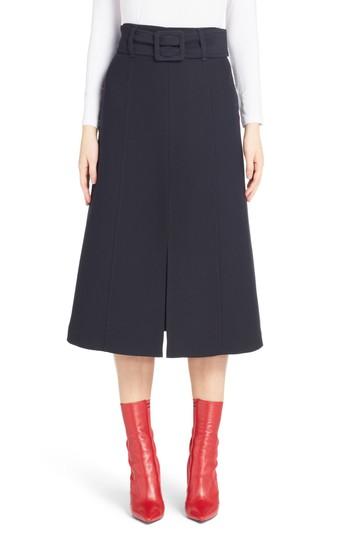 Women's Fendi Wool & Silk Belted A-line Skirt Us / 38 It - Black