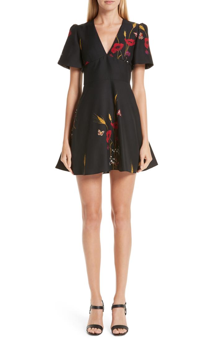 Women's Valentino Floral Meadow Print Crepe Couture Dress - Black