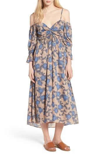 Women's Hinge Smocked Back Cold Shoulder Dress - Beige