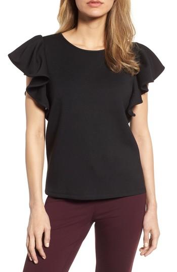 Women's Halogen Ruffle Sleeve Neoprene Top - Black