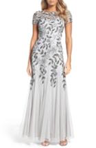 Women's Adrianna Papell Floral Beaded Trumpet Gown - Metallic