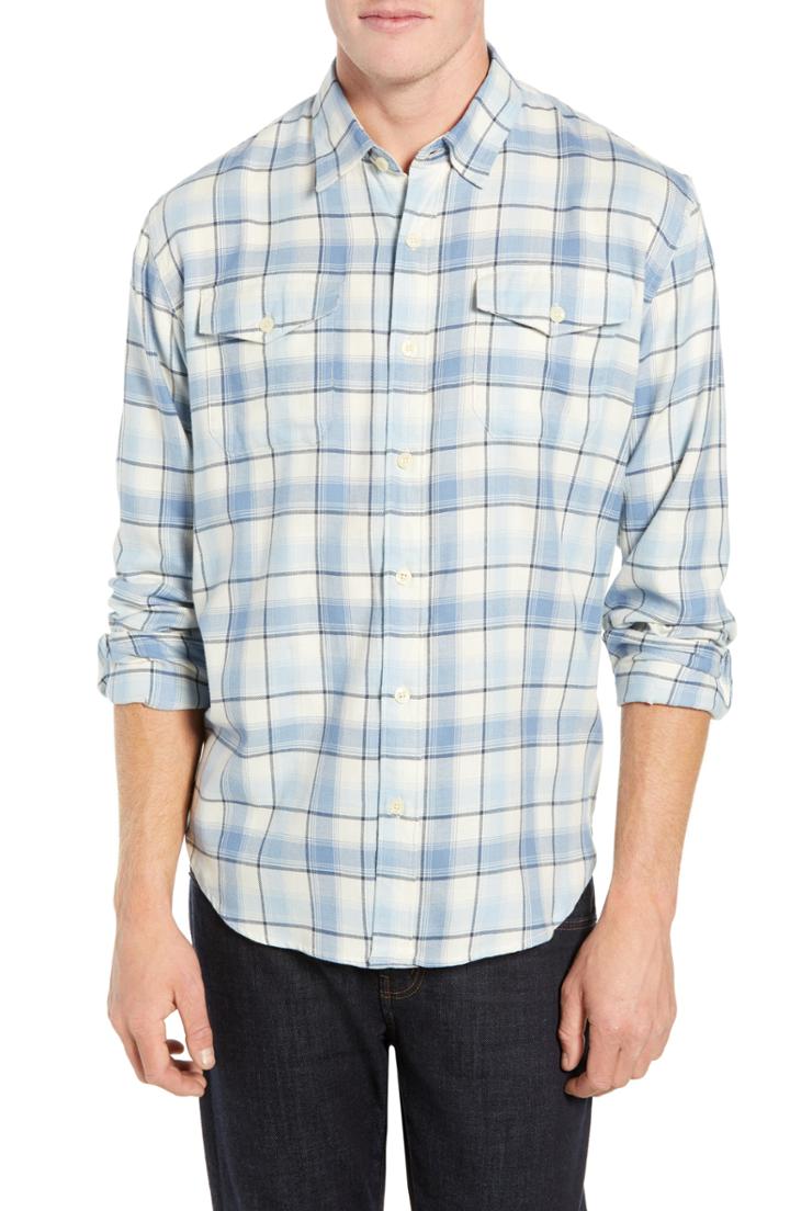 Men's Coastaoro Honeydew Plaid Garment Washed Flannel Shirt - Blue
