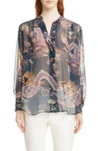 Women's Isabel Marant Daws Dragon Print Silk Blend Shirt Us / 44 Fr - Black