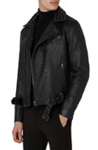Men's Topman Studded Leather Biker Jacket - Black