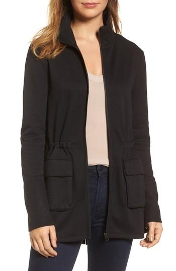 Women's Caslon Gathered Waist Front Zip Jacket - Black