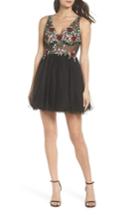 Women's Blondie Nites Embroidered Fit & Flare Dress - Black