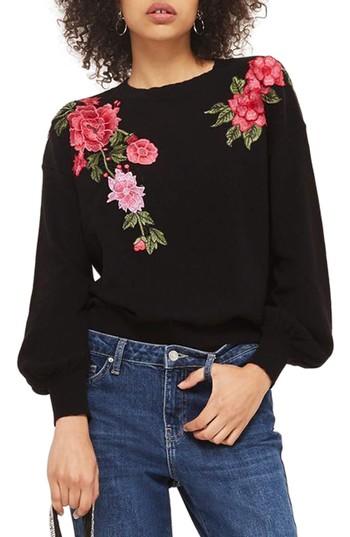 Women's Topshop Stitchy Embroidered Sweater Us (fits Like 0-2) - Black