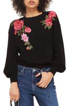 Women's Topshop Stitchy Embroidered Sweater Us (fits Like 0-2) - Black