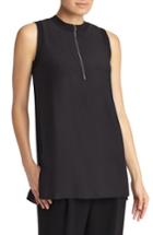 Women's Lafayette 148 New York Foley Knit Trim Matte Silk Blouse, Size - Black