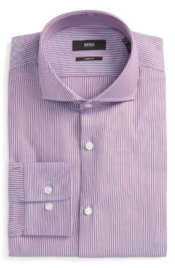 Men's Boss Mark Sharp Fit Stripe Dress Shirt .5 R - Red