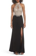 Women's Blondie Nites Embellished Bodice Halter Knit Gown - Black