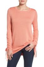 Women's Halogen Ruched Sleeve Tunic Sweater - Coral