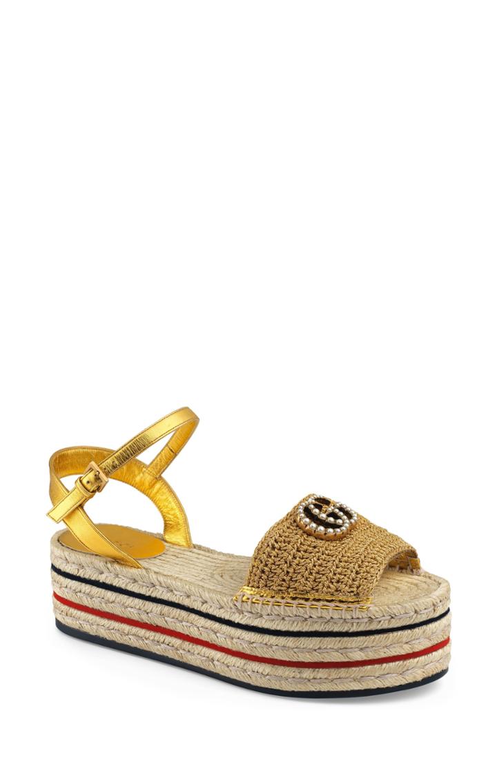 Women's Gucci Lilibeth Platform Espadrille Sandal .5us / 34.5eu - Metallic