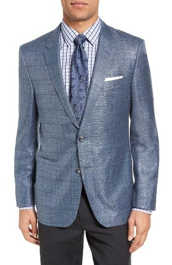 Men's Boss T-hanley Trim Fit Windowpane Wool Blend Sport Coat