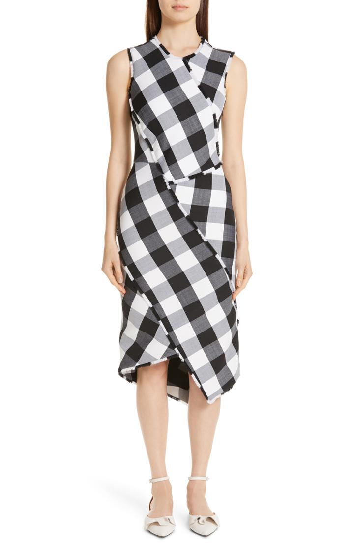 Women's Altuzarra Paneled Gingham Stretch Wool Sheath Dress Us / 34 Fr - Black