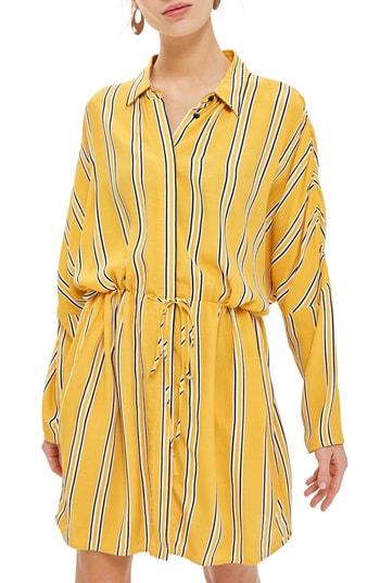 Women's Topshop Drawstring Stripe Shirtdress - Blue