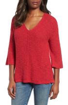 Women's Caslon Hidden Snap V-neck Sweater - Red