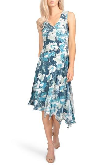 Women's Komarov Floral Asymmetric Chiffon Dress - Blue