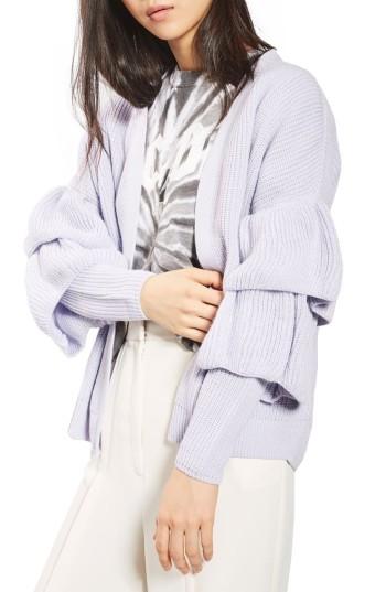 Women's Topshop Ruffle Sleeve Cardigan Us (fits Like 0) - Purple
