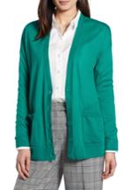 Petite Women's Halogen V-neck Merino Wool Cardigan, Size P - Green