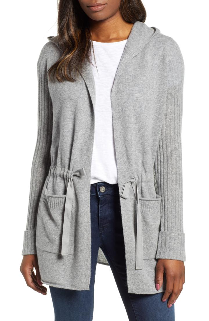 Women's Caslon Off Duty Cashmere Hooded Cardigan - Grey