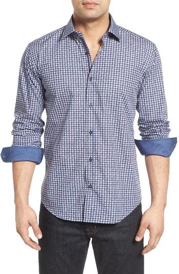 Men's Bugatchi Shaped Fit Floral Sport Shirt - Blue