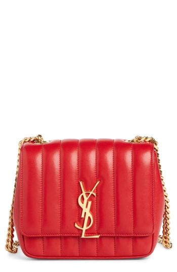 Saint Laurent Small Vicky Quilted Lambskin Leather Crossbody Bag - Burgundy