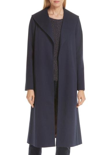 Women's Eileen Fisher Belted Stretch Organic Cotton Coat, Size - Blue