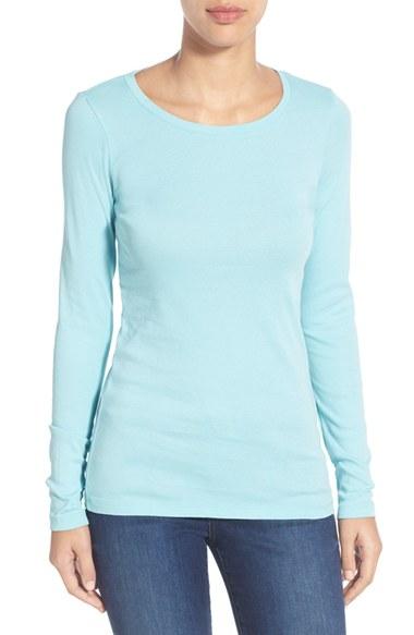 Women's Caslon Long Sleeve Scoop Neck Cotton Tee - Blue