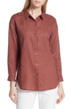 Petite Women's Eileen Fisher Classic Collar Linen Shirt, Size P - Brown