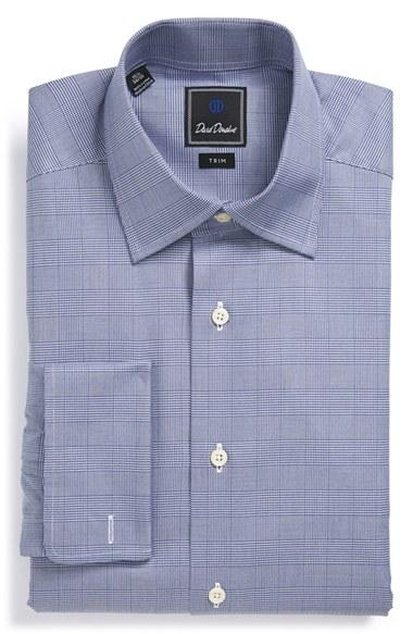 Men's David Donahue Trim Fit Plaid Dress Shirt 32/33 - Blue