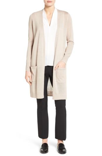 Petite Women's Halogen Long Linen Blend Cardigan, Size P - Beige
