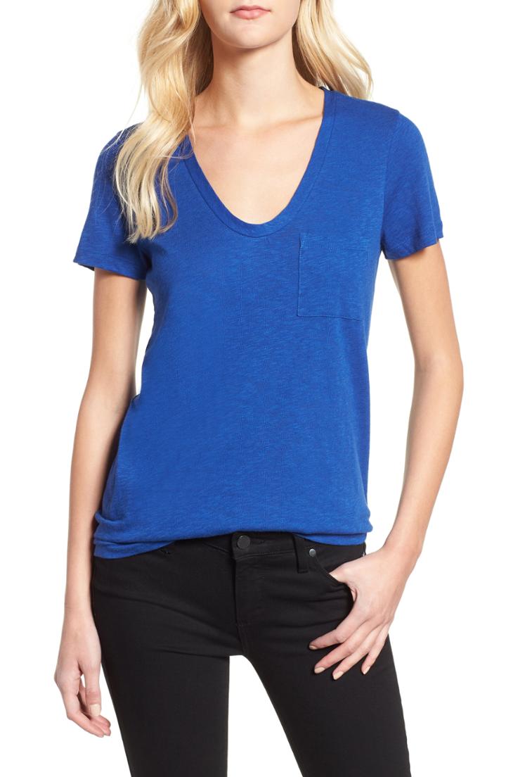 Petite Women's Caslon Short Sleeve Cotton Blend Tee, Size P - Blue