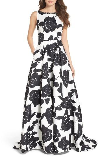 Women's Ieena For Mac Duggal Embellished Floral Jacquard Gown